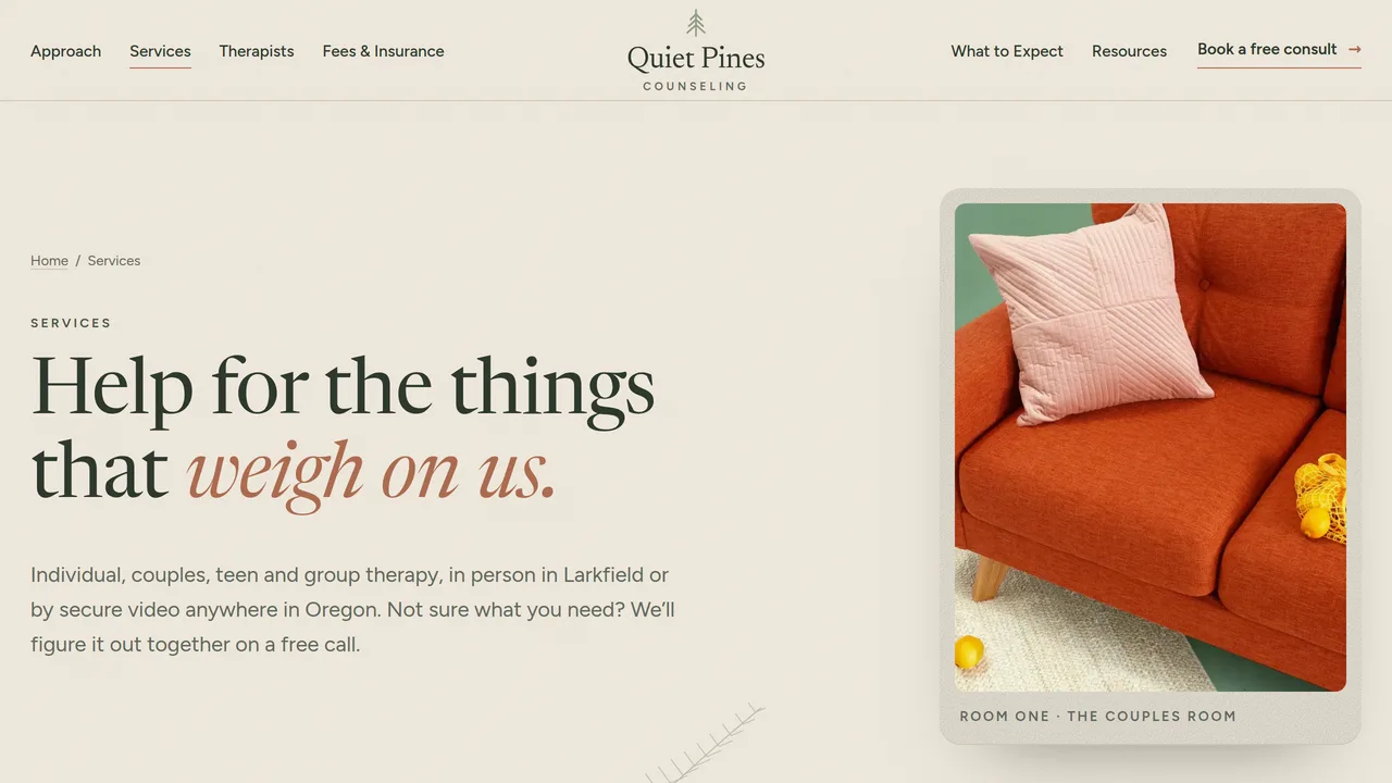 Quiet Pines Counseling — Therapy & Counseling Practice Website (8 Pages) — preview screenshot 3 of 4