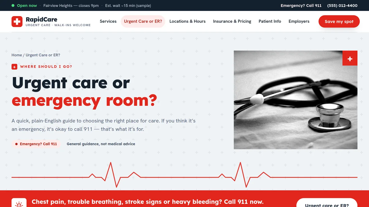 RapidCare Urgent Care — Urgent Care Clinic Website (8 Pages) — preview screenshot 3 of 4