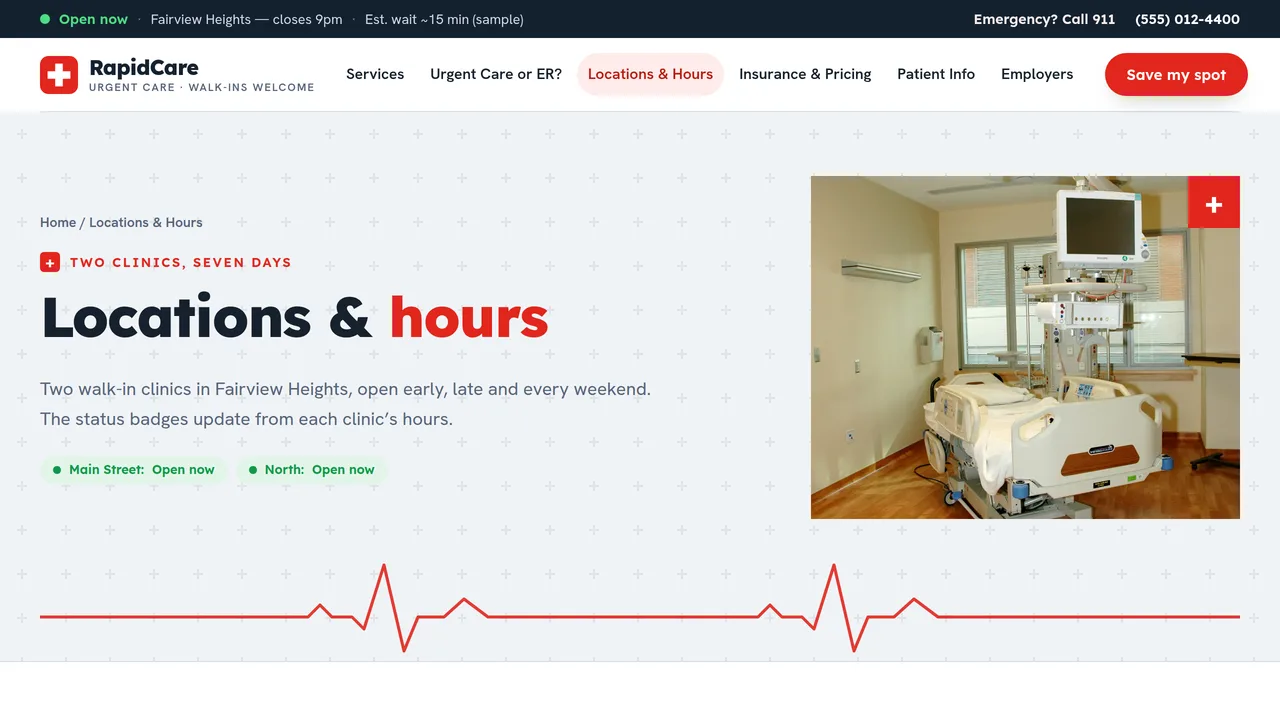 RapidCare Urgent Care — Urgent Care Clinic Website (8 Pages) — preview screenshot 4 of 4