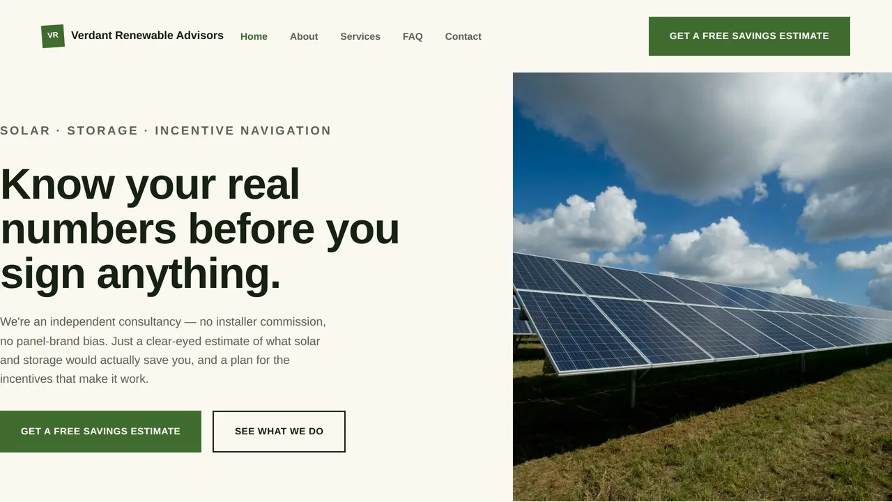 Verdant Renewable Advisors — Renewable Energy Consultancy Website (Frontend + Backend) — Dynamic Websites template preview
