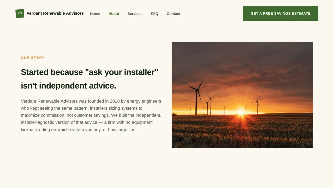 Verdant Renewable Advisors — Renewable Energy Consultancy Website (Frontend + Backend) — preview screenshot 2 of 3