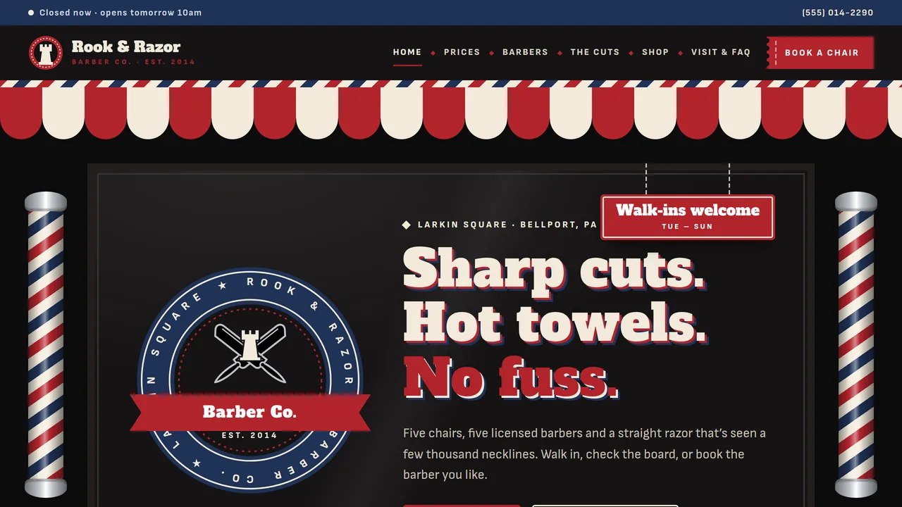Rook & Razor Barber Co. — Barbershop Website (7 Pages) — preview screenshot 1 of 4