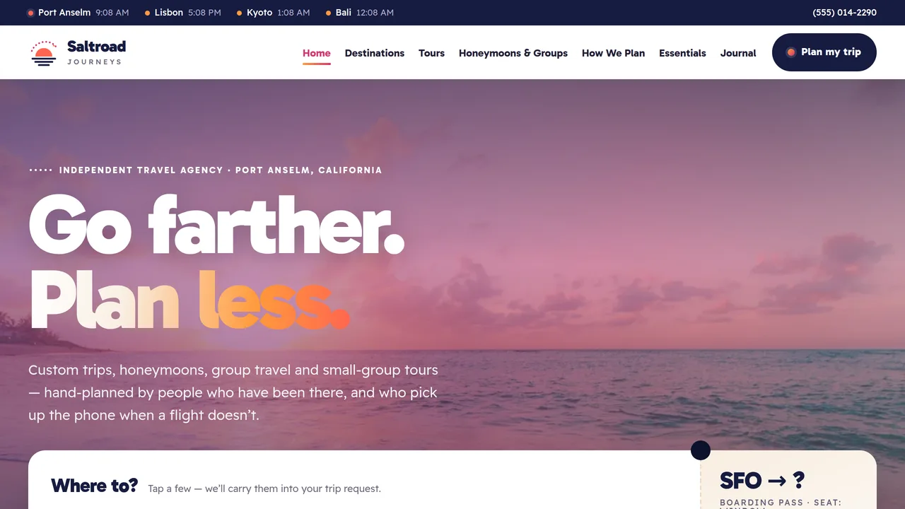 Saltroad Journeys — Travel Agency & Tour Operator Website (8 Pages) — preview screenshot 1 of 4