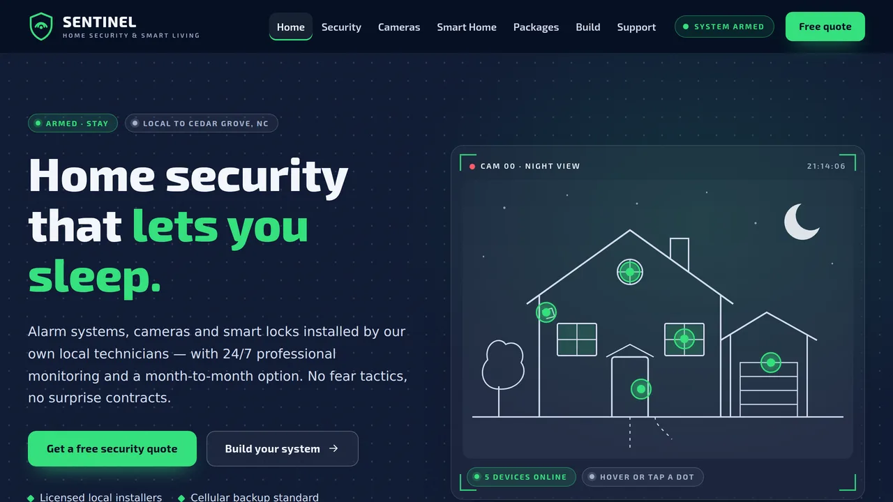Sentinel Home Security & Smart Living — Home Security & Smart Home Installer Website (8 Pages) — preview screenshot 1 of 4