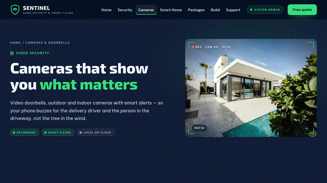Sentinel Home Security & Smart Living — Home Security & Smart Home Installer Website (8 Pages) — preview screenshot 3 of 4