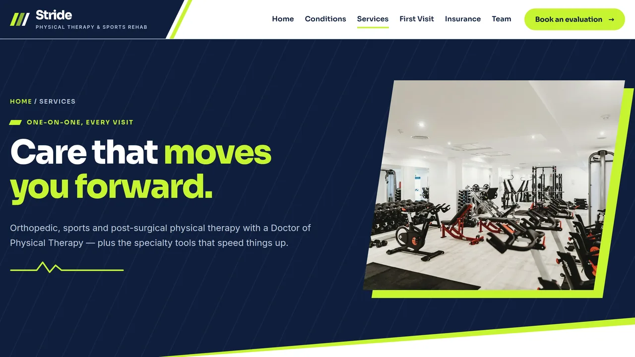 Stride Physical Therapy & Sports Rehab — Physical Therapy Clinic Website (7 Pages) — preview screenshot 3 of 4