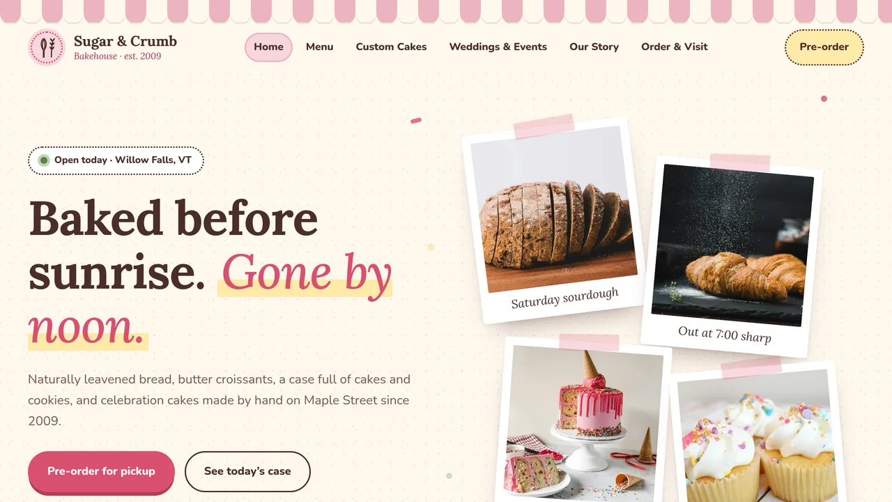Sugar & Crumb Bakehouse — Bakery & Patisserie Website (6 Pages) — preview screenshot 1 of 4