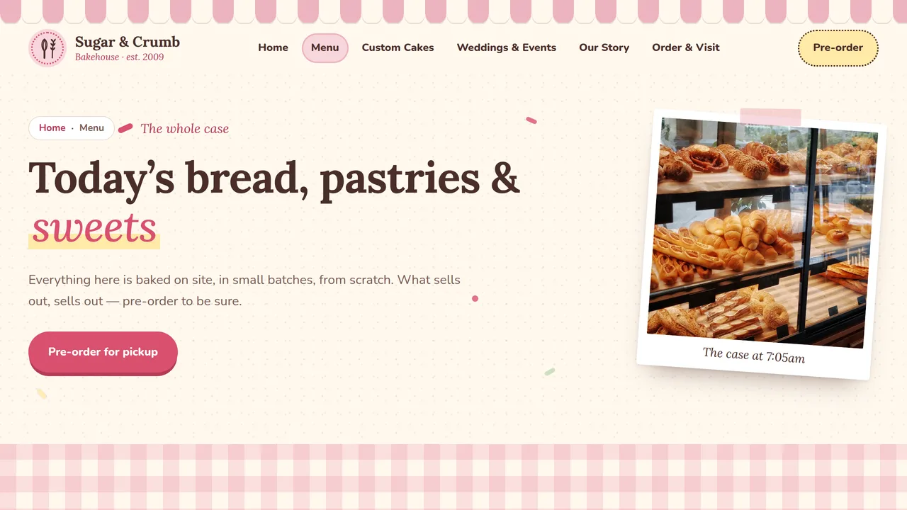 Sugar & Crumb Bakehouse — Bakery & Patisserie Website (6 Pages) — preview screenshot 2 of 4