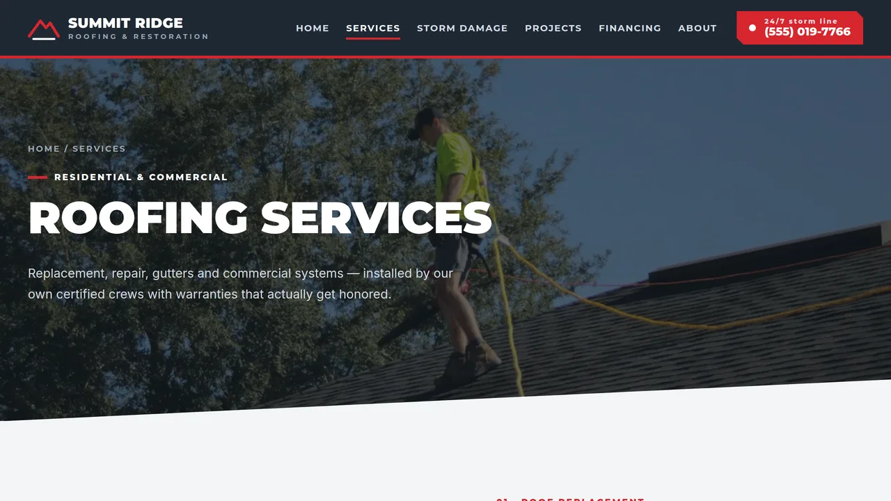 Summit Ridge Roofing — Roofing Contractor Website (7 Pages) — preview screenshot 2 of 4