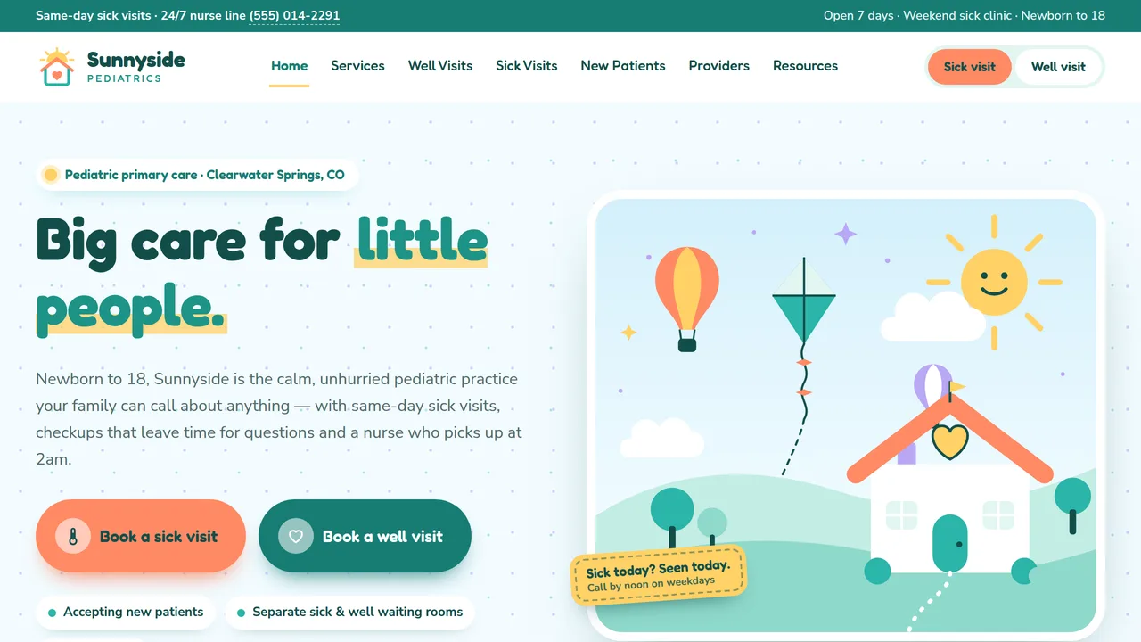 Sunnyside Pediatrics — Pediatric Clinic Website (8 Pages) — preview screenshot 1 of 4