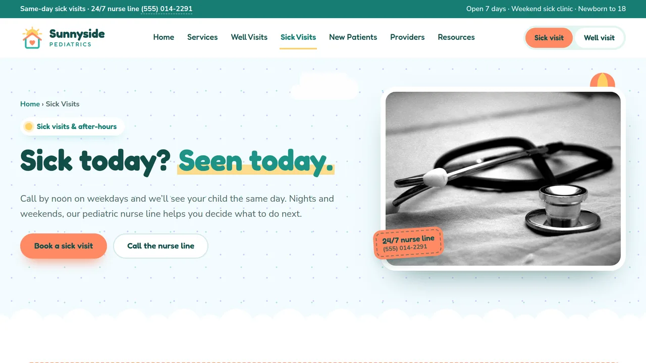 Sunnyside Pediatrics — Pediatric Clinic Website (8 Pages) — preview screenshot 4 of 4