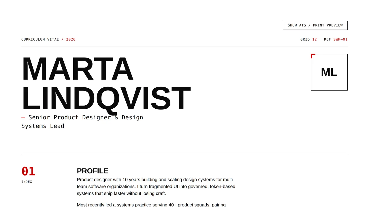 Swiss Minimal — ATS-Friendly Resume & CV Template — Resumes & CVs template preview