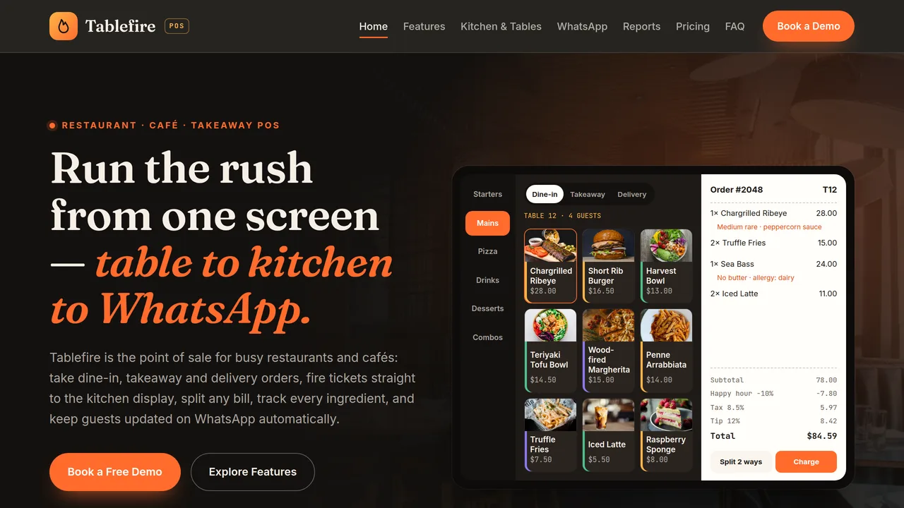 Tablefire POS — Restaurant, Café & Takeaway POS Software Website (Frontend + Backend) — preview screenshot 1 of 3