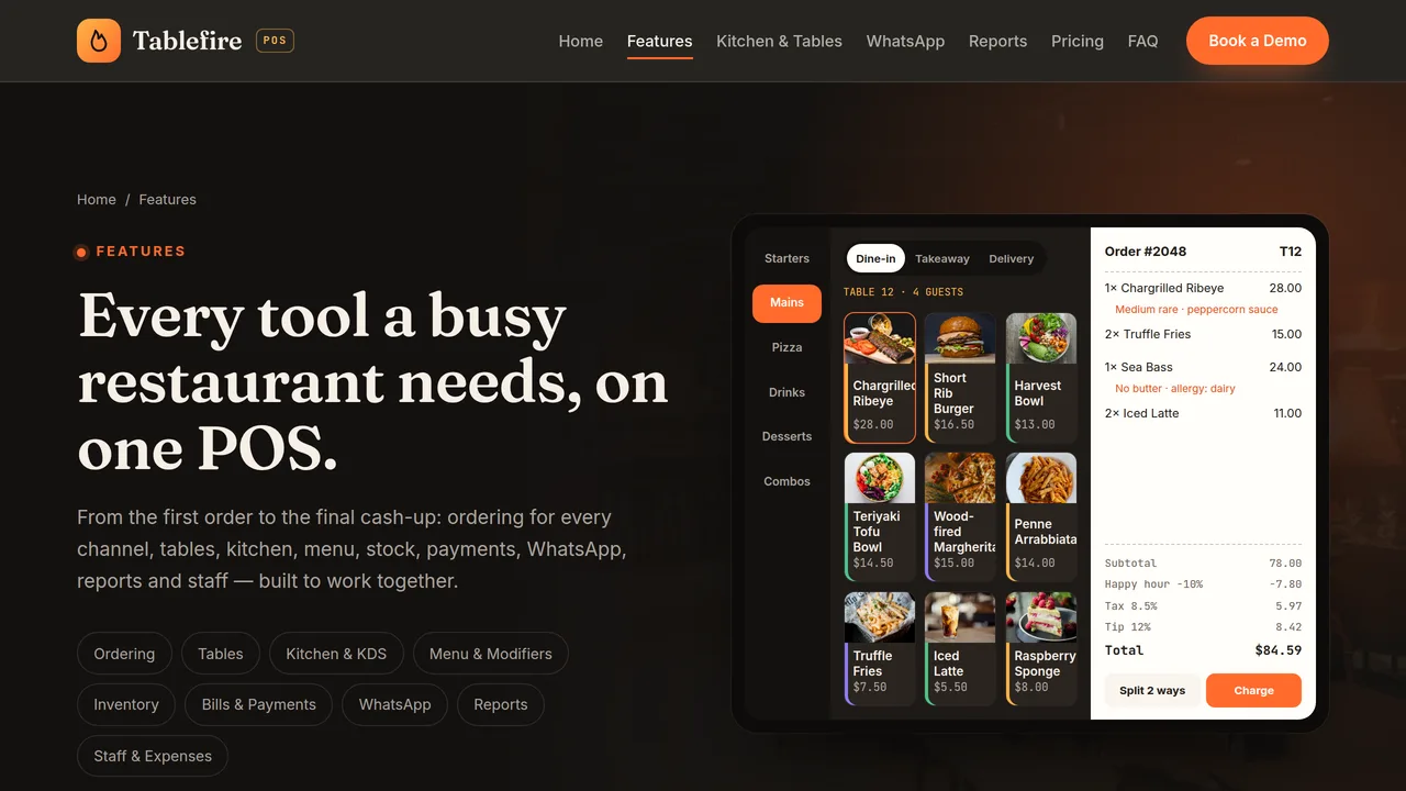 Tablefire POS — Restaurant, Café & Takeaway POS Software Website (Frontend + Backend) — preview screenshot 2 of 3