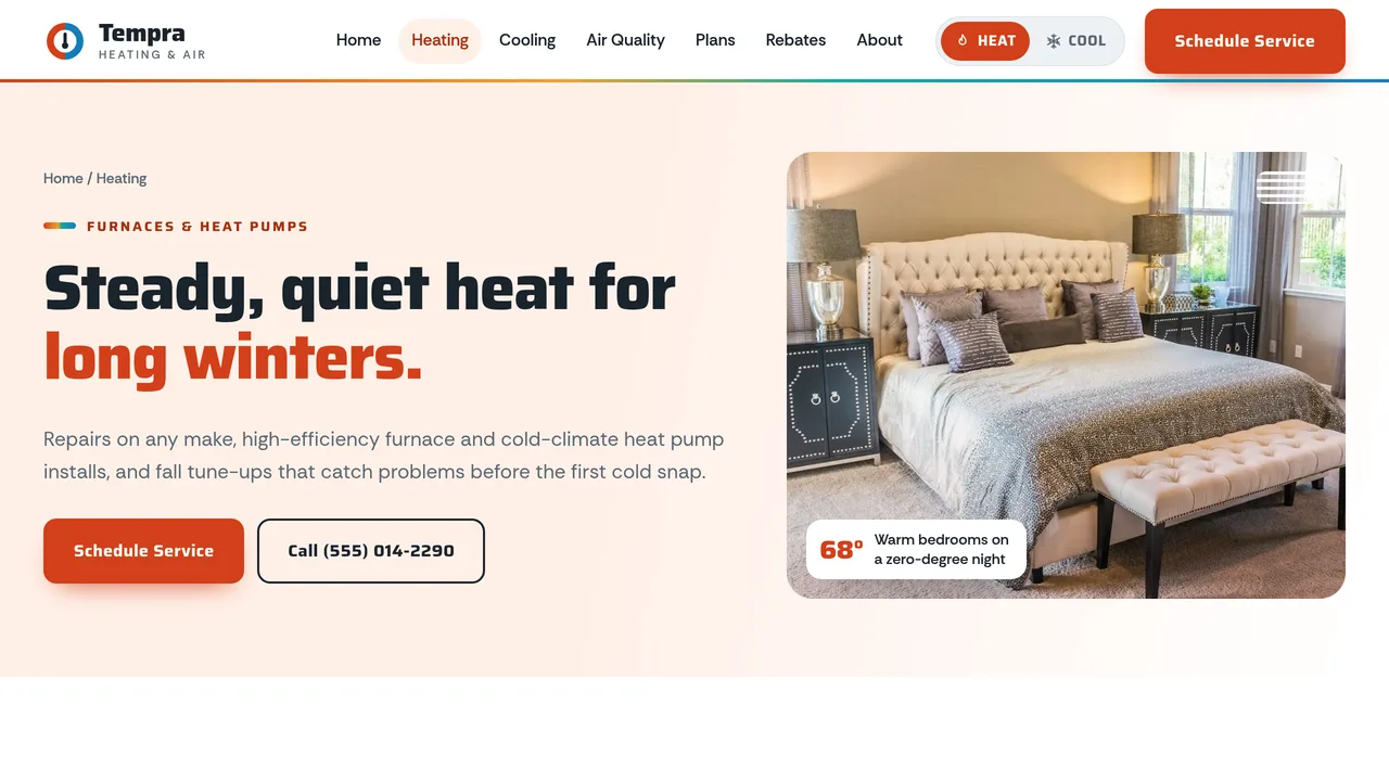 Tempra Heating & Air — HVAC Heating & Cooling Website (8 Pages) — preview screenshot 2 of 4