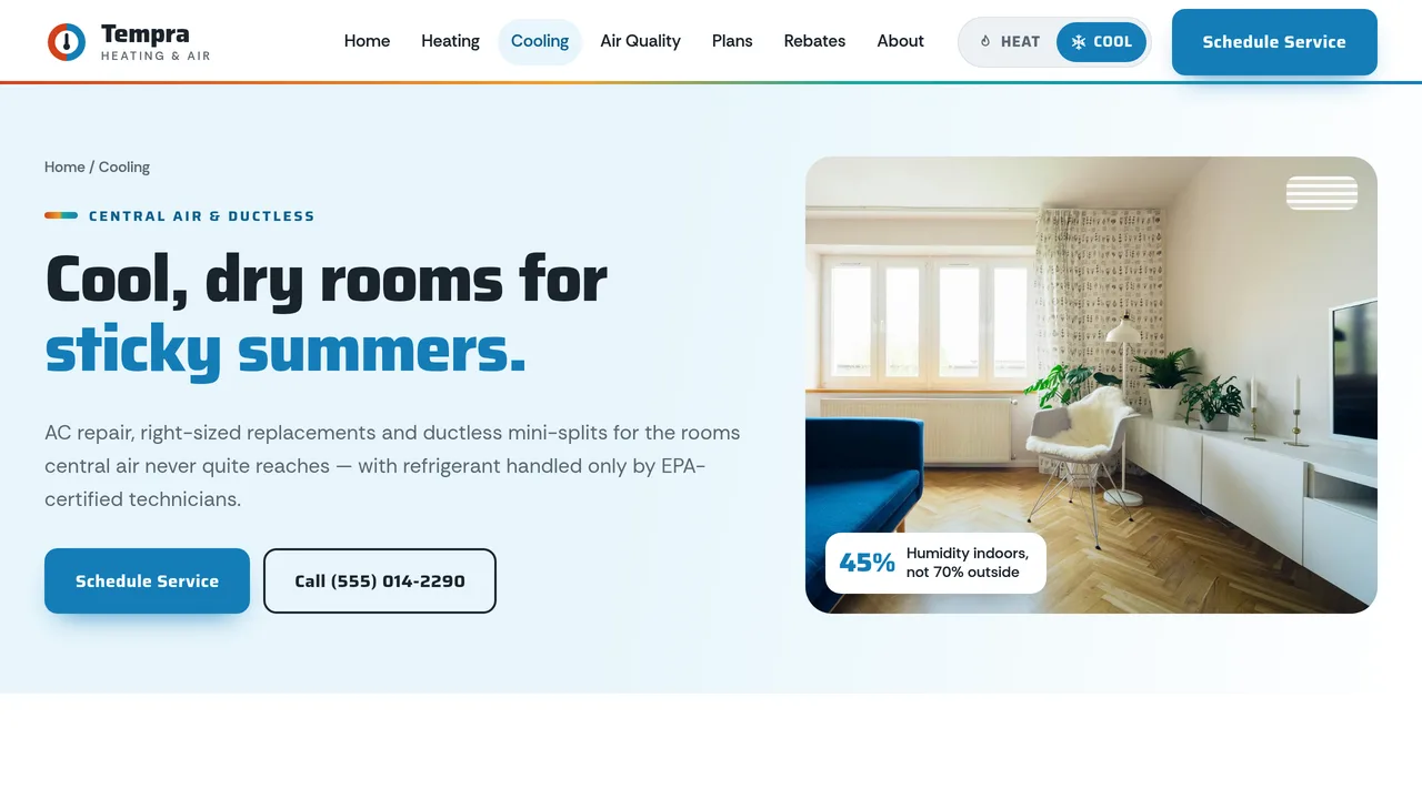 Tempra Heating & Air — HVAC Heating & Cooling Website (8 Pages) — preview screenshot 3 of 4