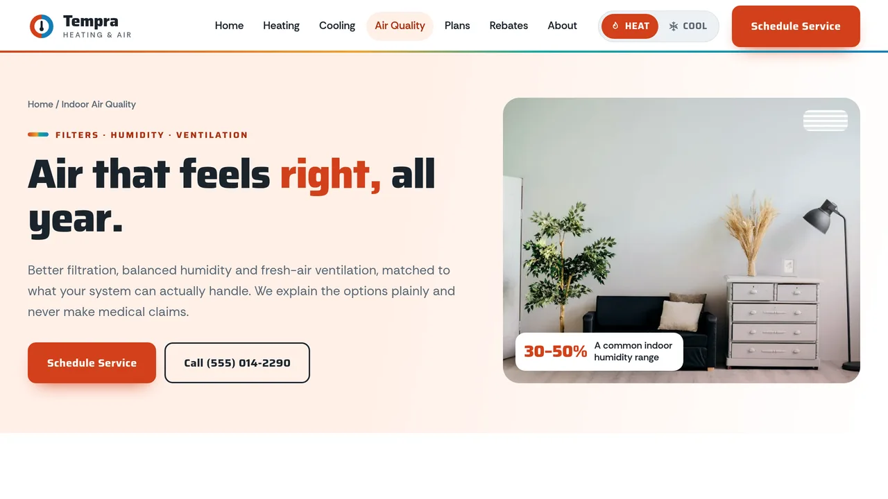 Tempra Heating & Air — HVAC Heating & Cooling Website (8 Pages) — preview screenshot 4 of 4