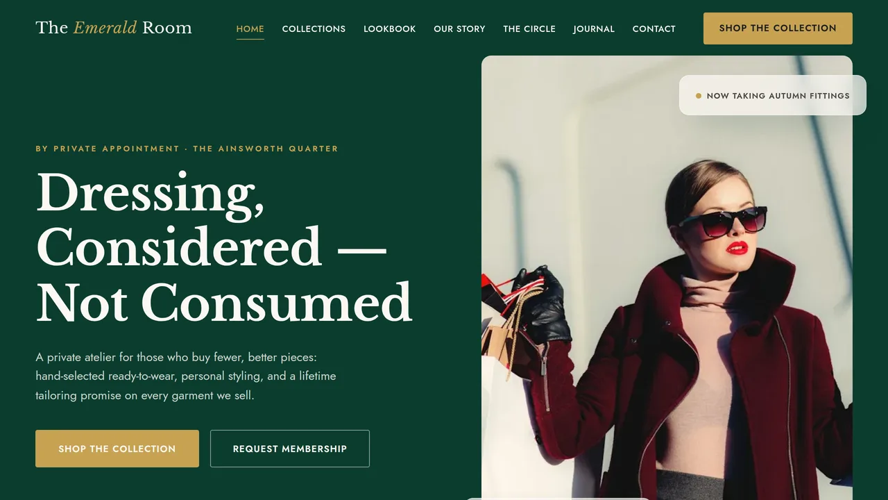 The Emerald Room — Premium Fashion Boutique Website (8 Pages) — Static Websites template preview