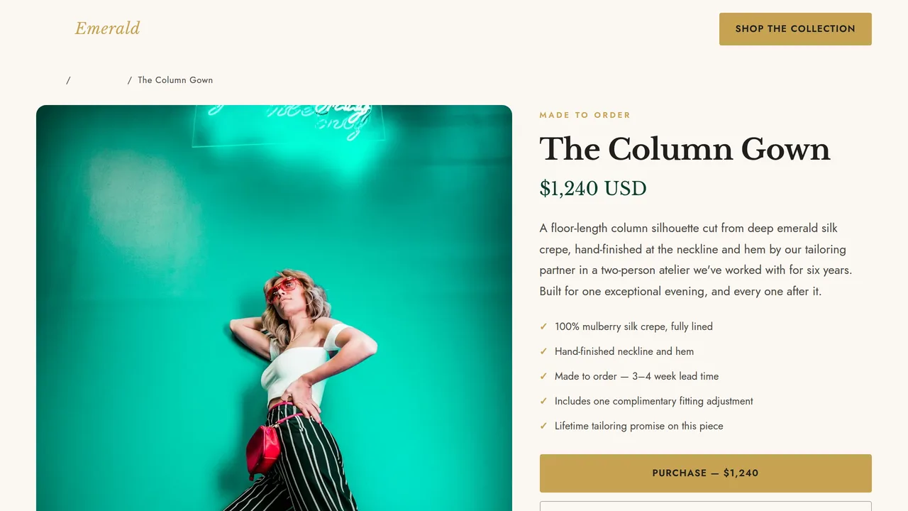 The Emerald Room — Premium Fashion Boutique Website (8 Pages) — preview screenshot 3 of 4