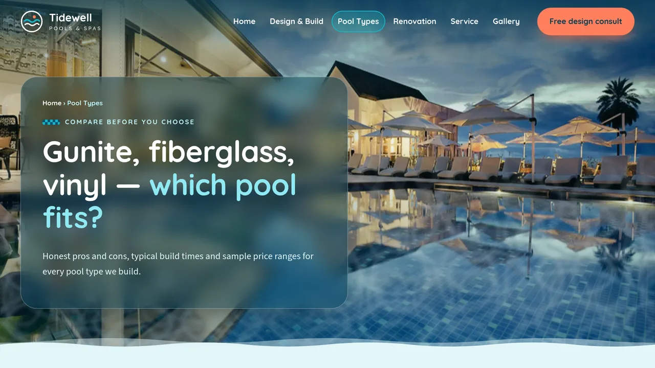 Tidewell Pools & Spas — Pool Builder & Service Website (7 Pages) — preview screenshot 3 of 4