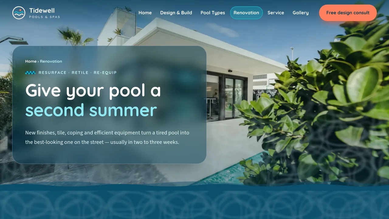 Tidewell Pools & Spas — Pool Builder & Service Website (7 Pages) — preview screenshot 4 of 4
