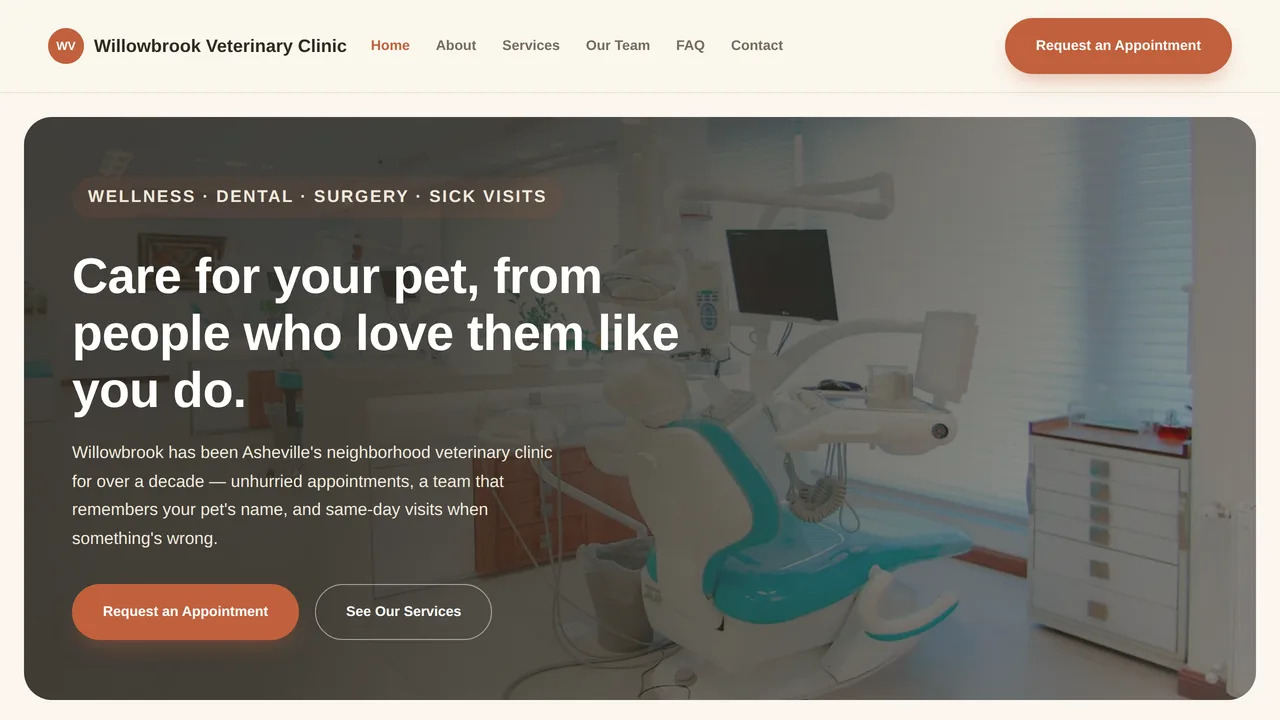 Willowbrook Veterinary Clinic — Veterinary Clinic Website (Frontend + Backend) — Dynamic Websites template preview