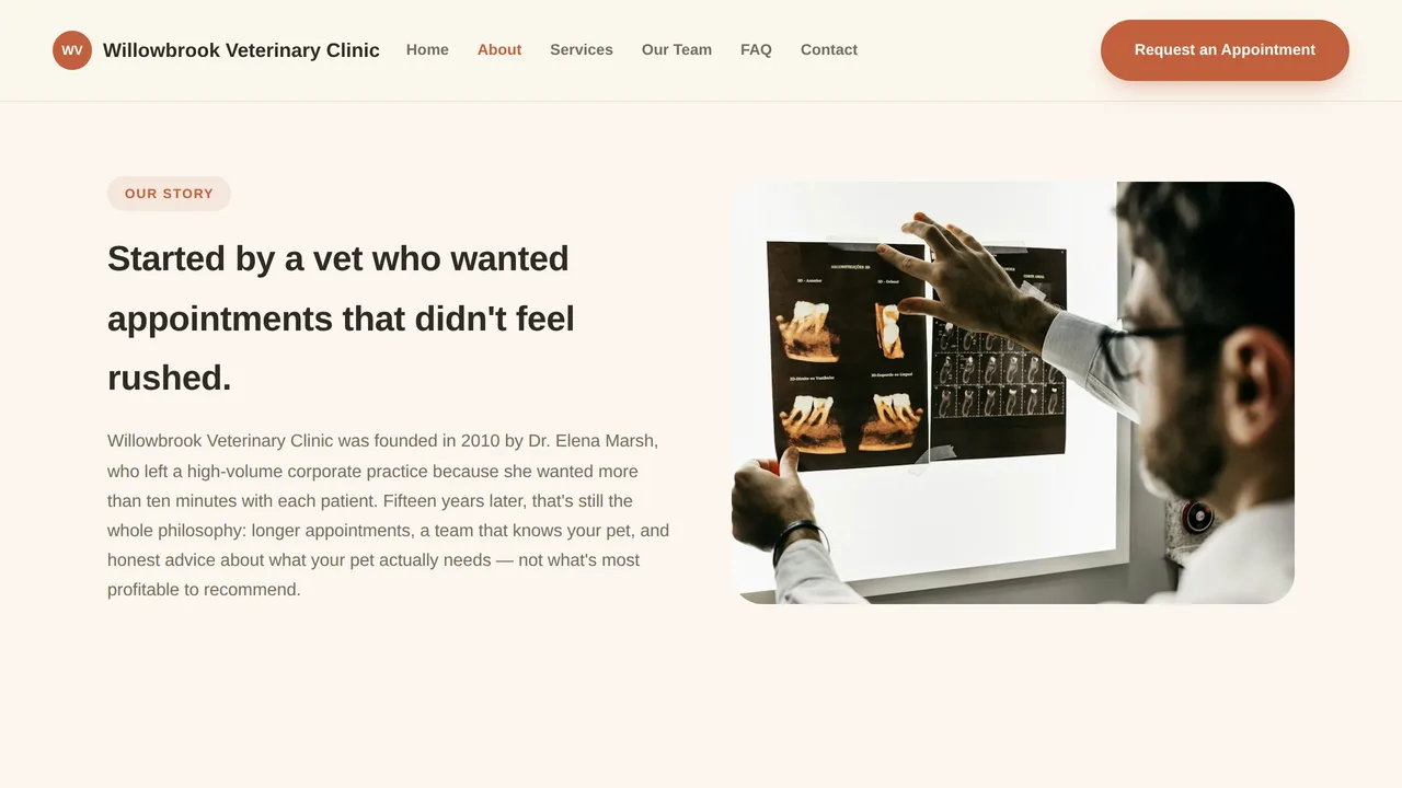 Willowbrook Veterinary Clinic — Veterinary Clinic Website (Frontend + Backend) — preview screenshot 2 of 3