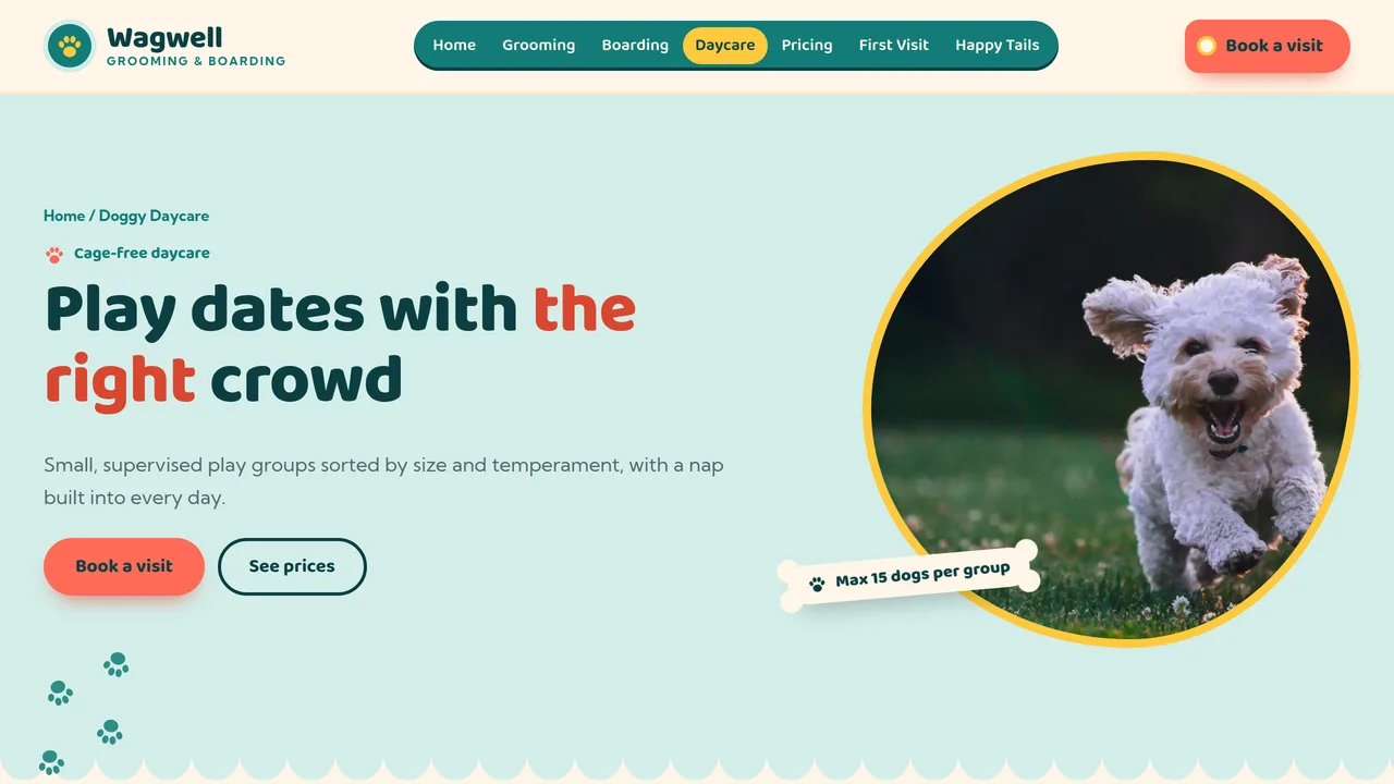 Wagwell Grooming & Boarding — Dog Grooming & Boarding Website (8 Pages) — preview screenshot 4 of 4