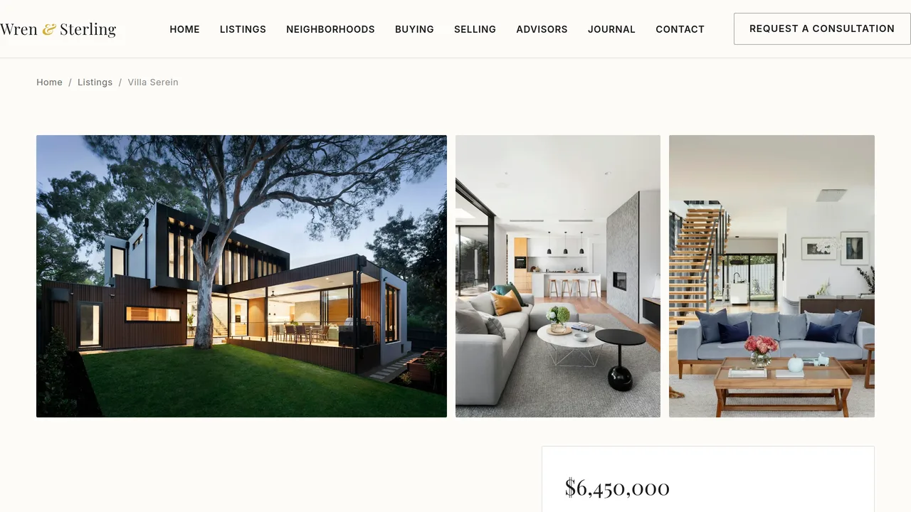 Wren & Sterling — Luxury Real Estate Website (14 Pages) — preview screenshot 3 of 4