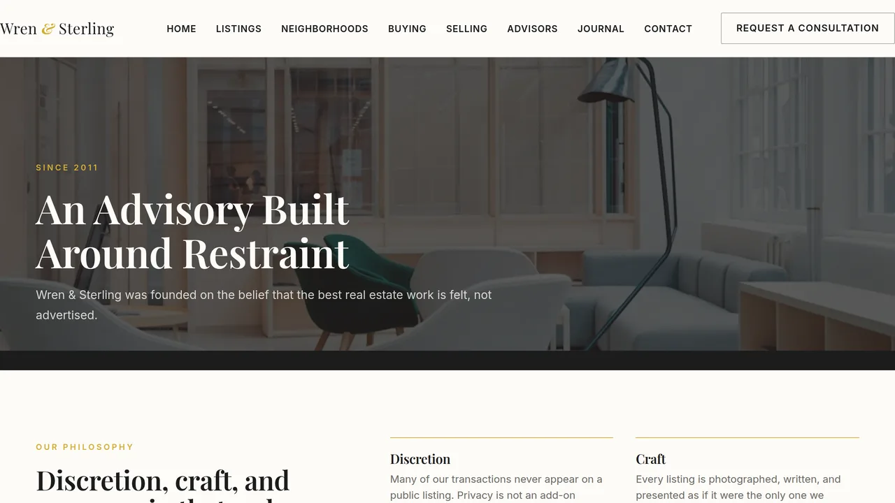 Wren & Sterling — Luxury Real Estate Website (14 Pages) — preview screenshot 4 of 4